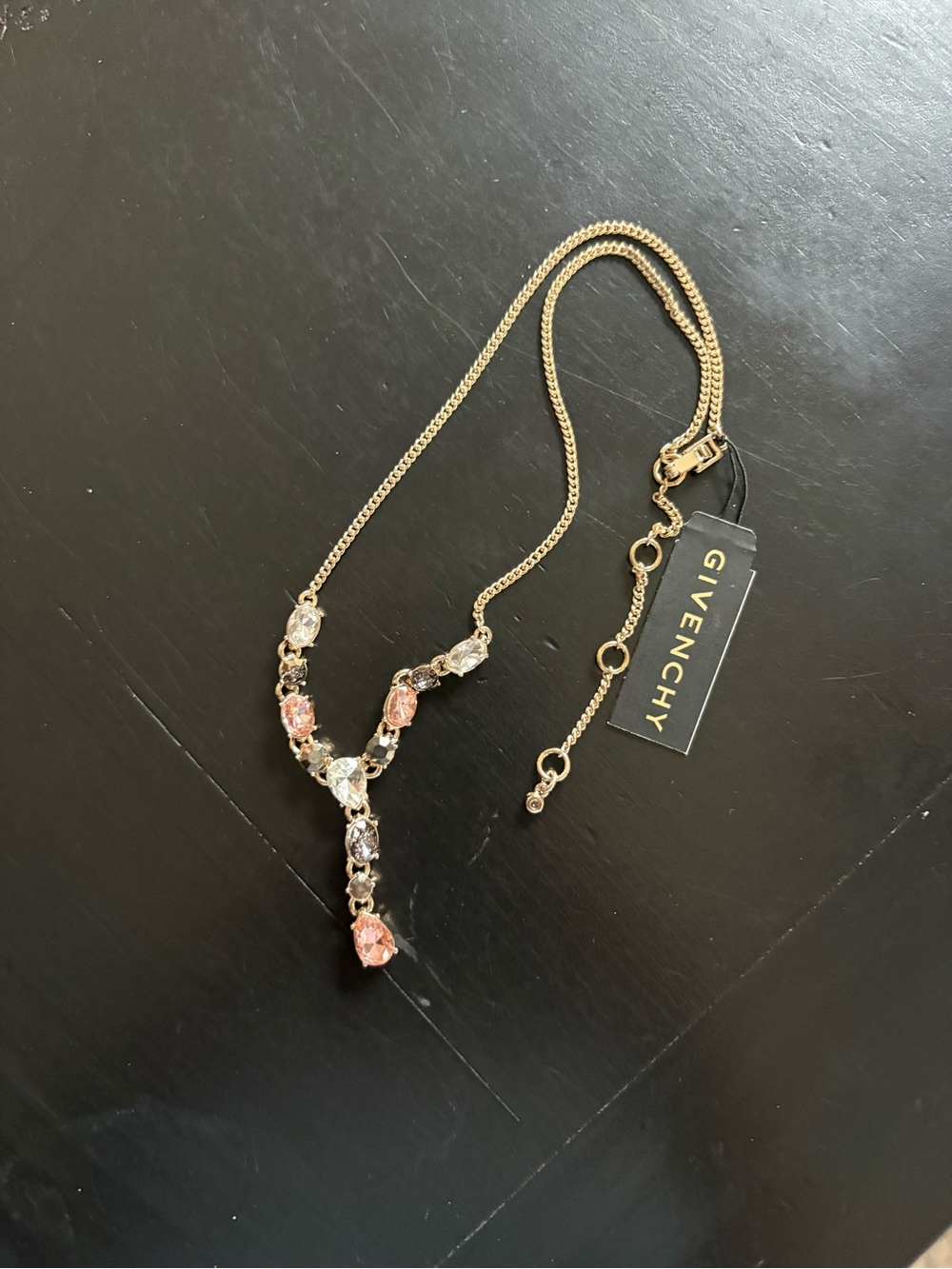 Givenchy Gold-Tone Necklace with Pink and Clear Stones